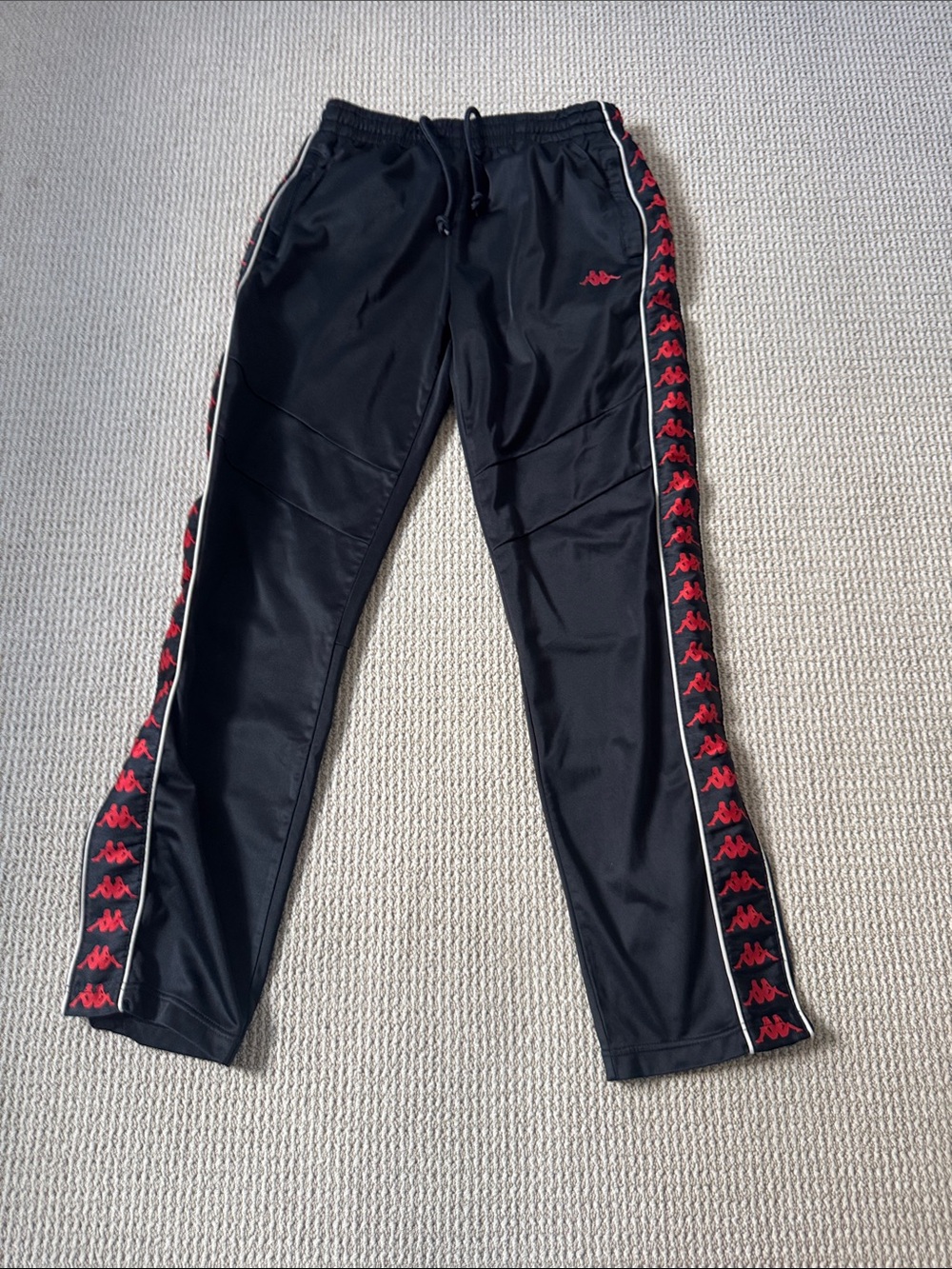 Kappa Black Joggers with Red Side Logo Tape